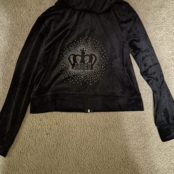 JUICY COUTURE BLACK VELOUR HOODIE JACKET SIZE M - Picture 6 of 7